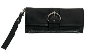 Clarks Black Leather Organizer Wristlet Wallet Silver Buckle